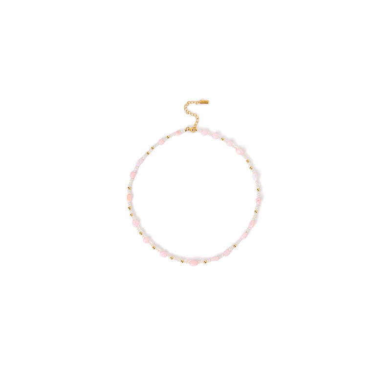 Beaded Gem Necklace - Pink Opal