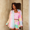 Long Sleeve Beach Shirt - Hibiscus Rainbow