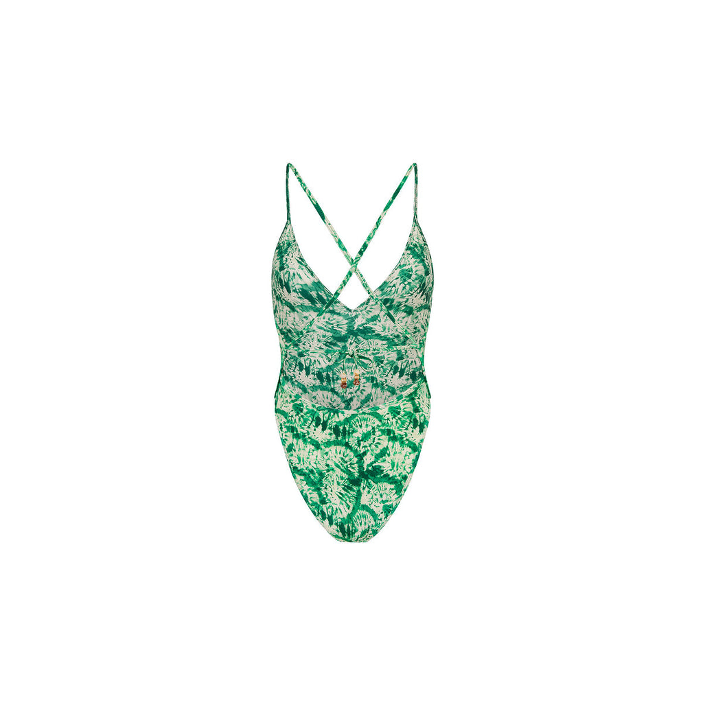 Plunge Cross Back One Piece - Emerald Tides