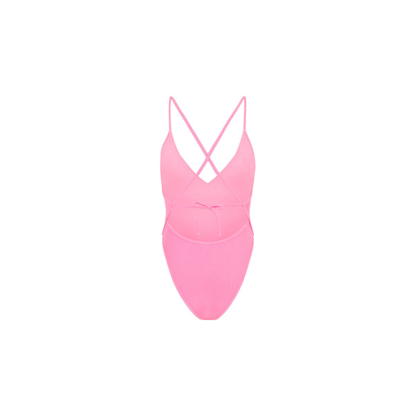 Plunge Cross Back One Piece - Taffy Pink Ribbed