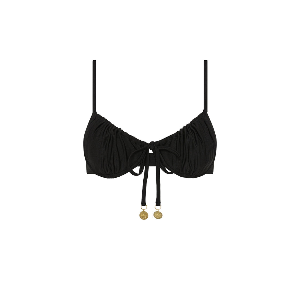 Ruched Underwire Bra Bikini Top - Moonlight Black